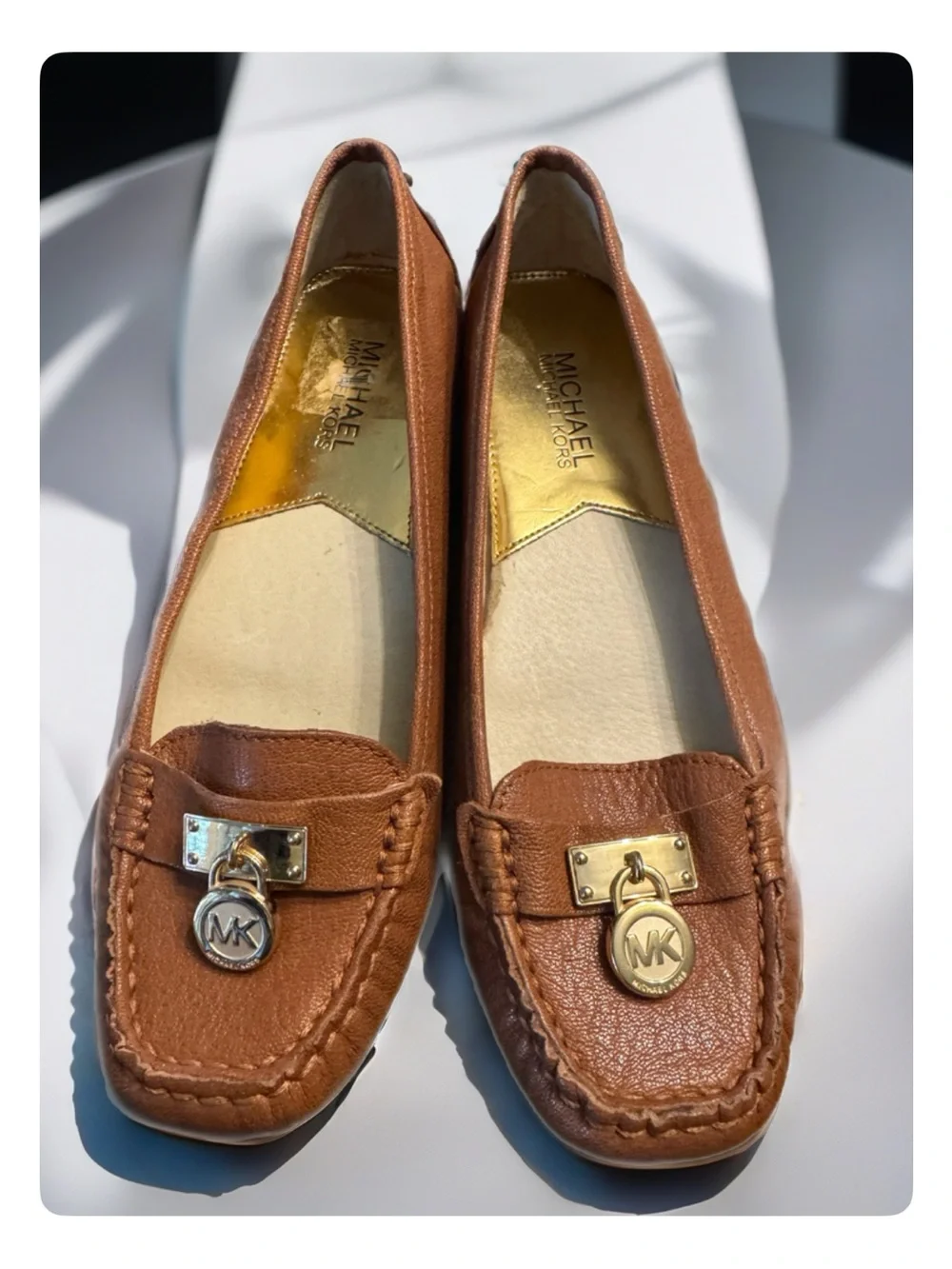 Michael Kors Cognac Leather MK Charm Moccasin Loafers